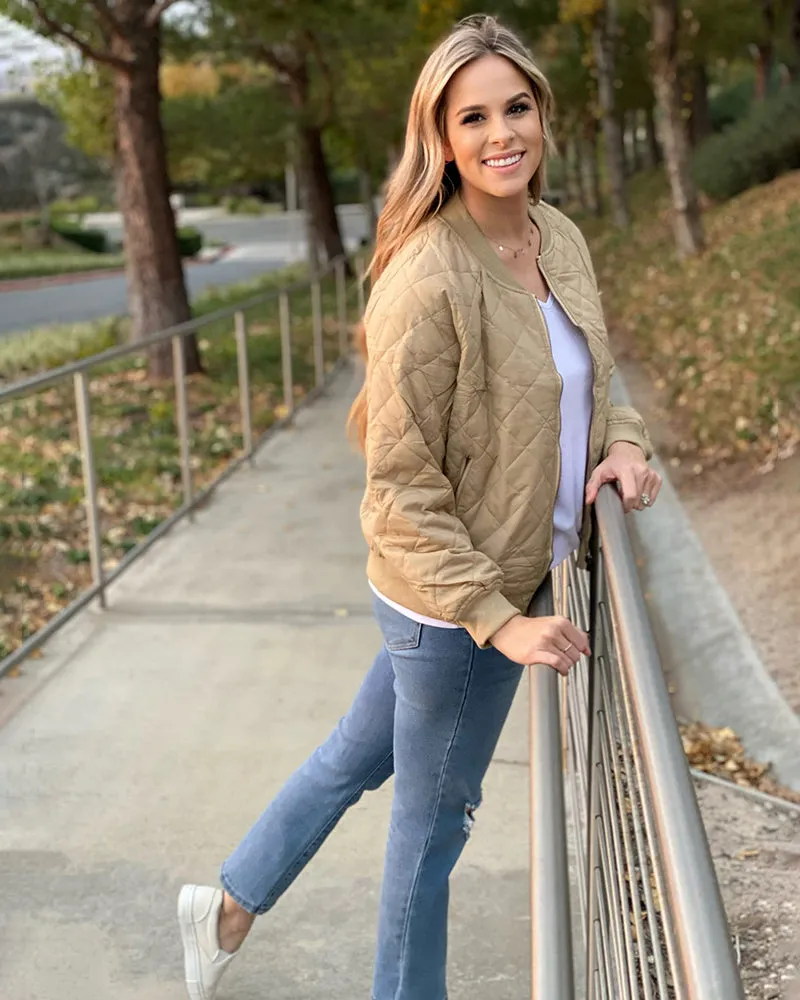 Women's Quilted Bomber Jacket Casual Coat Zip Up Outerwear Windbreaker with Pockets - Zeagoo (Us Only)